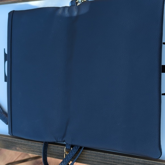 GIGI NEW YORK Navy Embossed Python Leather, Fold over clutch/ crossbody purse - Picture 7 of 17